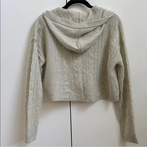 :Price Firm: Anthropologie Crop Cable Cashmere Cardigan Hoodie in Light Gray - Picture 6 of 9
